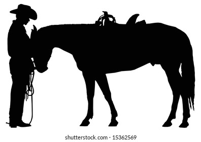 Cowboy Talking His Horse Silhouette Stock Vector (Royalty Free ...