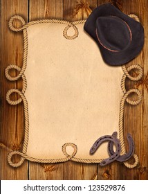 Cowboy Background With Rope Frame And Western Clothes For Design