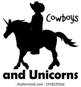 Cowboy Child Riding Unicorn Silhouette Illustration Stock Illustration ...