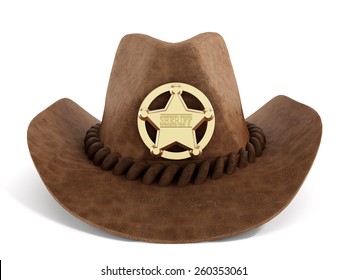 Cowboy Hat With Sheriff Badge Isolated On White Background