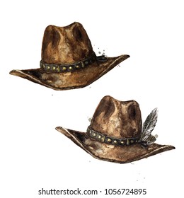 Cowboy Hat. Watercolor Illustration. 