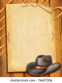 Cowboy Old Paper Background Hat Text Stock Illustration 76607206