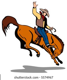 Cowboy riding a bucking bronco
