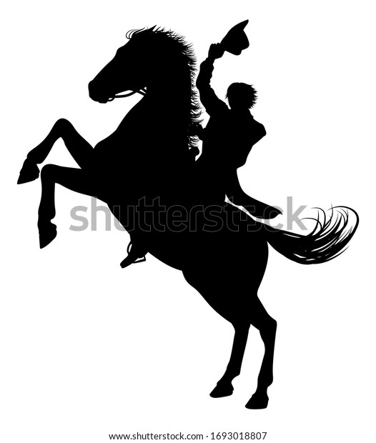 Cowboy Riding Horse Silhouette Waving Hat Stock Illustration 1693018807 ...