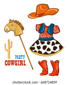 Cowgirl Clothes For Party Birthday Isolated On White For Design.Raster