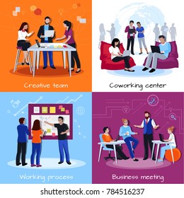 Coworking people 2x2 design concept with team of creative employees meeting discussing working together flat  illustration   - Powered by Shutterstock