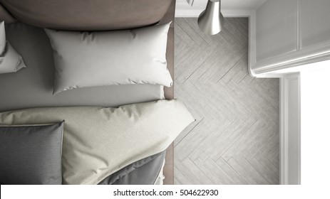 Cozy Bed, Top View, 3d Illustration