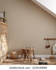 Cozy Beige Children Room Interior Background, 3D Render