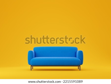 Cozy luxury blue couch over yellow studio background. 3d render illustration. Foto stock © 