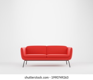 Cozy luxury red sofa over white studio background. 3d render illustration.