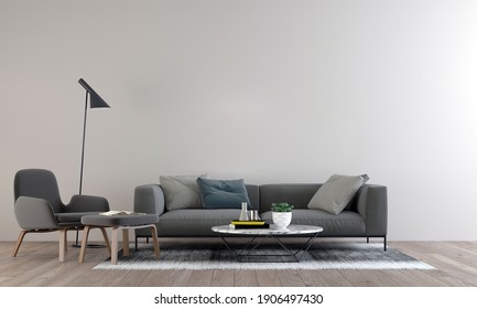 Cozy Modern Mock Up Design Of Living Room Interior Have Sofa,armchair And Lamp With White Pattern Wall Background, 3d Render