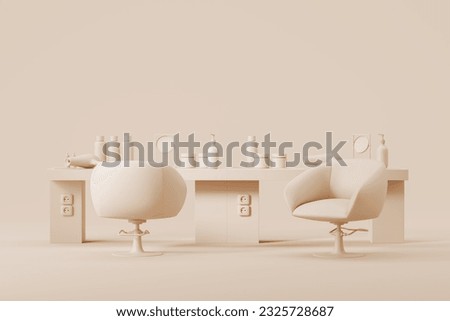 Similar – Image, Stock Photo Hair style, hairdresser, beauty and customer service concept. Cropped shot of barber man hands hold professional stylish gold hairbrush and scissors by the workplace, leather black chair in barbershop