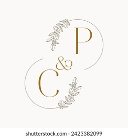 CP Logo initials wedding monogram logo design in simple brown circle leaf frame - Powered by Shutterstock