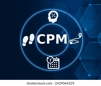 CPM acronym, critical path method concept, a technique where you identify tasks that are necessary for project completion and determine scheduling flexibilities.