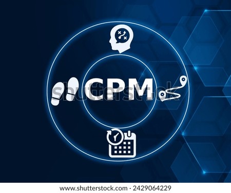 CPM acronym, critical path method concept, a technique where you identify tasks that are necessary for project completion and determine scheduling flexibilities.