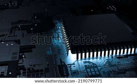 cpu chip on mainboard concept, 3d rendering