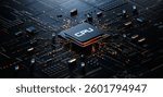 CPU chip processor and Circuit board. Computer Processors concept. 3D Illustration