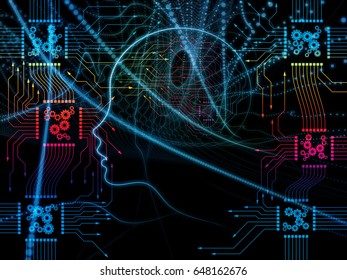 CPU Mind series. Background composition of  human face silhouette and technology symbols on the subject of computer science, artificial intelligence and communications