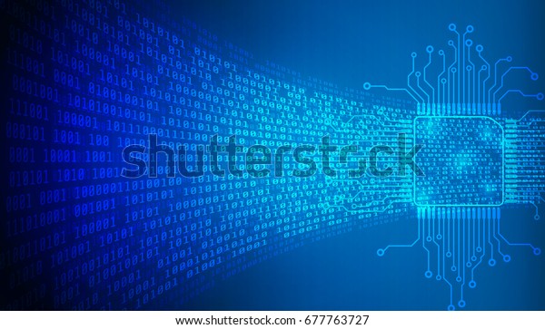 暗号化の解読と暗号化のバイナリ番号コードillustratorの背景を持つcpuテクノロジ 電子回路 基板パッドシステムを備えた青色の抽象デジタルマイクロプロセッサ のイラスト素材