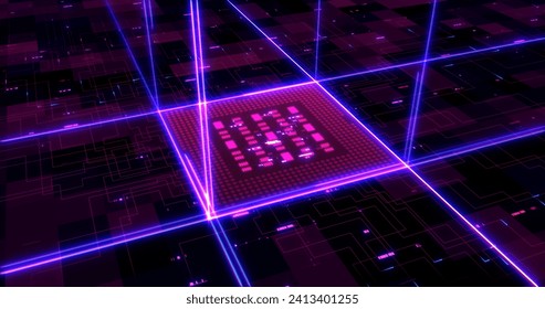 CPU Transmitting Glowing High Speed Data. AI Computer Chip. Computer And Technology Related 3D Illustration Render
