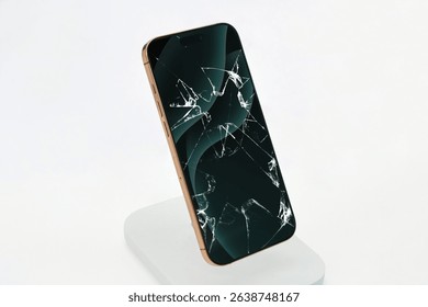 Cracked and Broken Screen 3D Rendered Mobile Phone on White Background