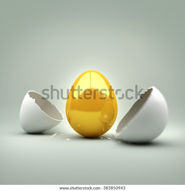 新しい金の卵を出す割れた卵 3dイラスト のイラスト素材