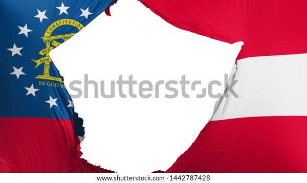 Cracked Georgia state flag, white background,\
3d rendering