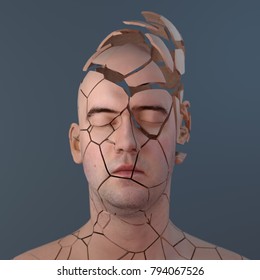 Cracked Human Head, 3d Illustration