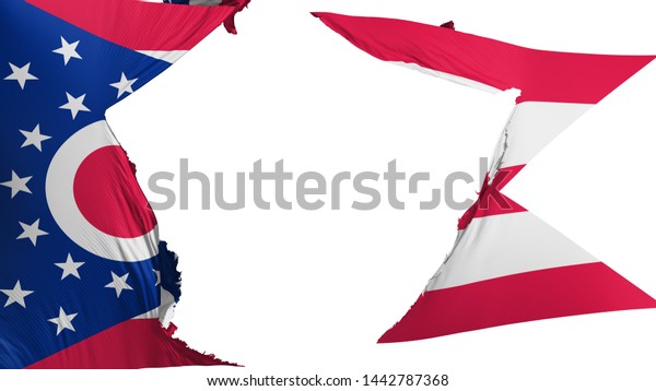 Cracked\
Ohio state flag, white background, 3d\
rendering