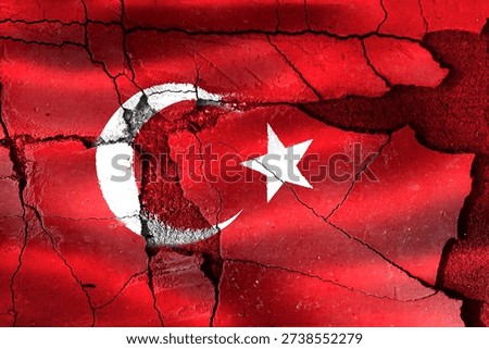 Cracked Turkey flag surface symbolizing national problems and instability