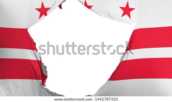 Cracked Washington DC state flag, white\
background, 3d\
rendering