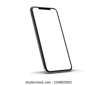 Cracow, Małopolskie / Poland - November 13 2019: 3d render of Brand new iPhone 11 Pro Max in silver color - template with blank screen for application presentation, 3d illustration