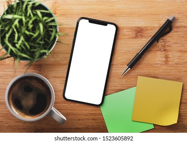 Cracow, Małopolskie / Poland - October 06 2019: 3d Render Of Brand New IPhone 11 Pro Max In Silver Color On Bamboo Wooden Background - Template Mockup