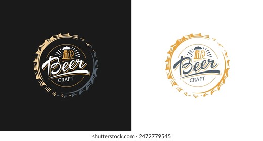 Craft Beer glass and malt Brewery label logo design vector in trendy modern cartoon line style illustration. Liquor logo for pub and bar club - Powered by Shutterstock