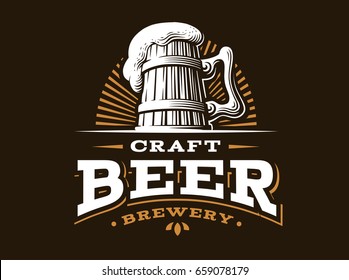 Craft beer logo-  illustration, emblem brewery design on dark background - Powered by Shutterstock