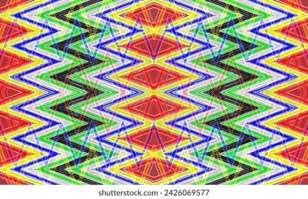 Craft a contemporary wave pattern within a seamless ikat design, embellished with tribal motifs ideal for diverse purposes, including printing.