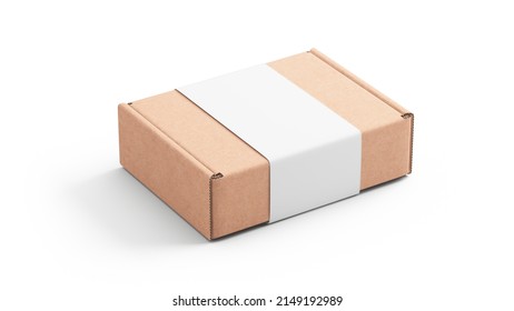 Craft Paper Box For Branding With Blank Paper Label - 3d rendering Packaging Mockup