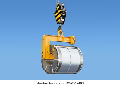 Crane Hook With Steel Coil, 3D Rendering