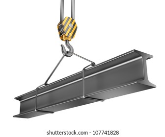 Crane hook  with steel girder 3D. Isolated on white background
