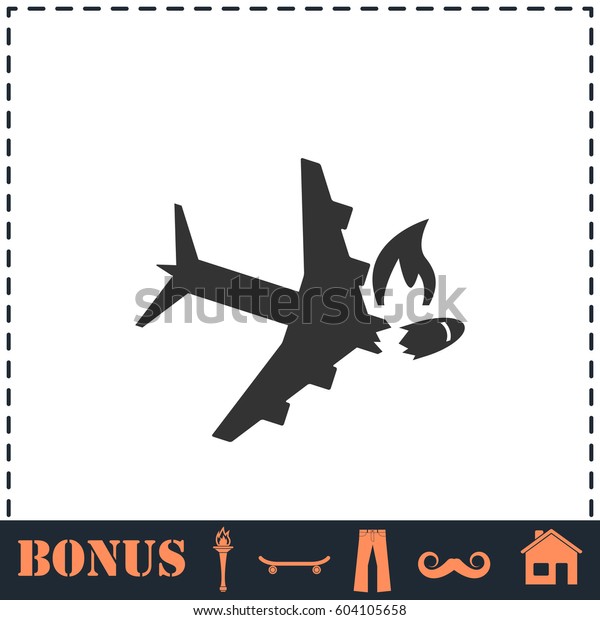 Crash plane icon flat. Simple illustration\
symbol and bonus\
pictogram