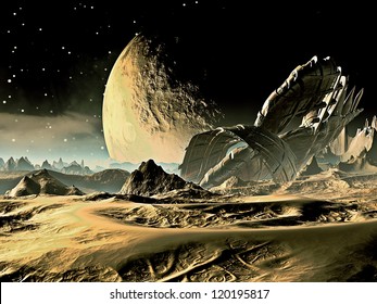 Crashed Spaceship on Alien World