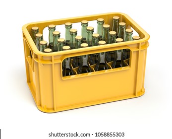Crate full of beer bottles isolated on white background. 3d illustration