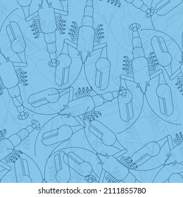 Crayfish Pattern Seamless. Marine Crustacean Background 