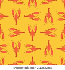 Crayfish Pattern Seamless. Marine Crustacean Background 