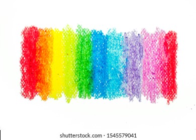 
The Crayon Color Is A Rainbow On White Paper.