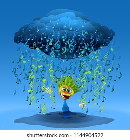 crazy character under cloud with notes falling - Powered by Shutterstock - Get 15% off with code: PIKWIZARD15