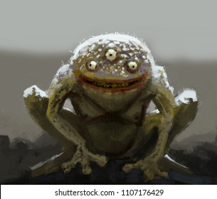 Crazy Horror Three Eye Frog Hybrid  Wildlife Nature Illustration