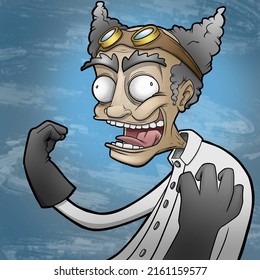 Crazy Mad Scientist Cartoon Illustration