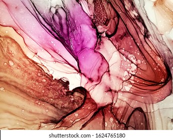 Cream Alcohol Ink Texture. Oil Water Abstract. Fluid Effect. Alcohol Ink Texture. Romantic Color Marbling. Romantic Oil Colored. Rose Beautiful Oil Paint.