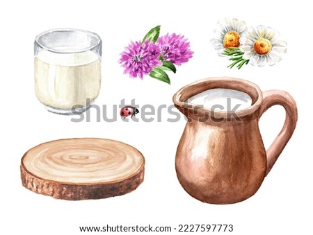 Cream milk set. Hand  drawn watercolor illustration isolated on white background Imagine de stoc © 